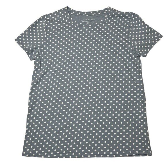 Lucky Brand Polka Dot Top Womens Grey White Short Sleeve Pullover Tee Size S - Picture 7 of 8
